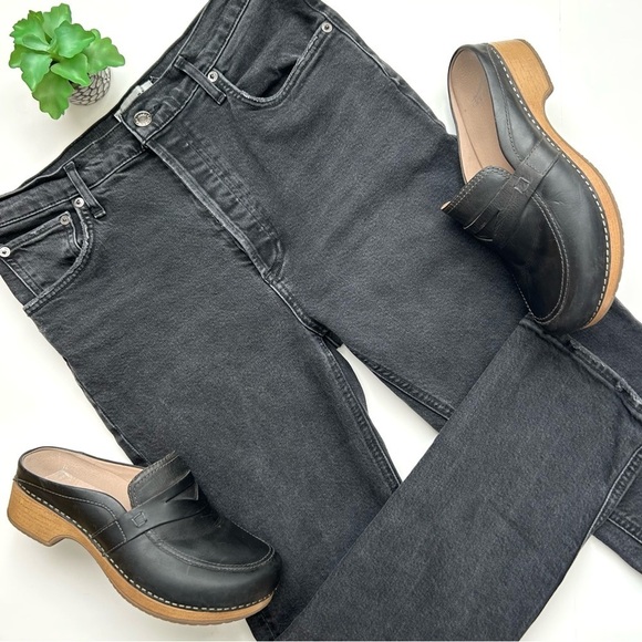 Agolde Riley High Rise Straight Crop Jeans in Panoramic Gray Black Button Fly 28 - Picture 1 of 11